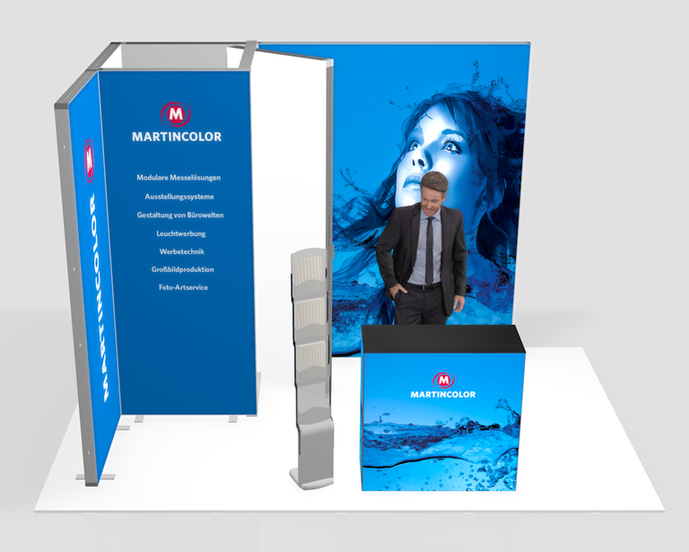 3D-Messestandplanung - Eckstand mit Grafik 3D-Messestandplanung - Eckstand mit Grafik